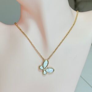 Gold Butterfly Necklace with White Inlay